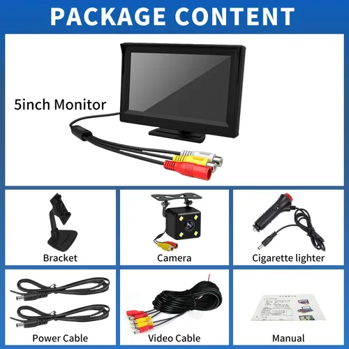 Miniatura 7 de Cámara de respaldo con monitor de 5 pulgadas, ángulo de vista amplia de 170 grados, visión nocturna, impermeable, sistema de cámara de vista trasera