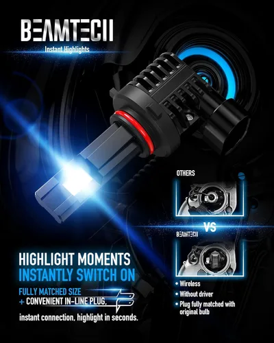 Miniatura 4 de BEAMTECH Bombilla 9005, luz antiniebla sin ventilador en línea, 6500 K, color blanco, paquete de 2