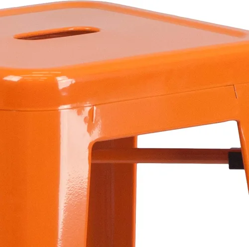 Miniatura 7 de Merrick Lane Taburete de altura de barra serie Newark - Acabado naranja - Marco de metal con soporte cruzado - Diseño sin espalda - Reposapiés