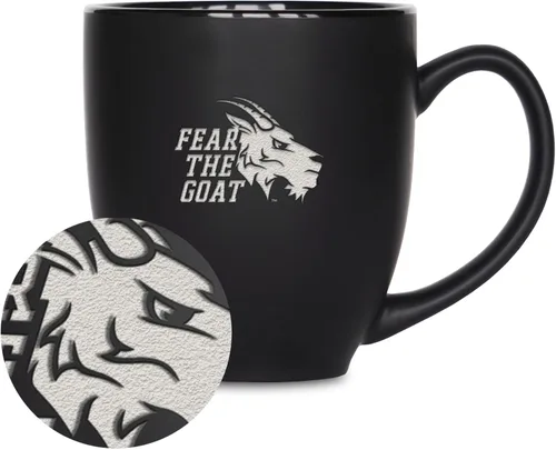 Miniatura 248 de Rico Industries - Taza de cerámica mate negra con grabado láser estándar de 15oz para NCAA (escuelas T & U) - Para bebidas calientes o frías