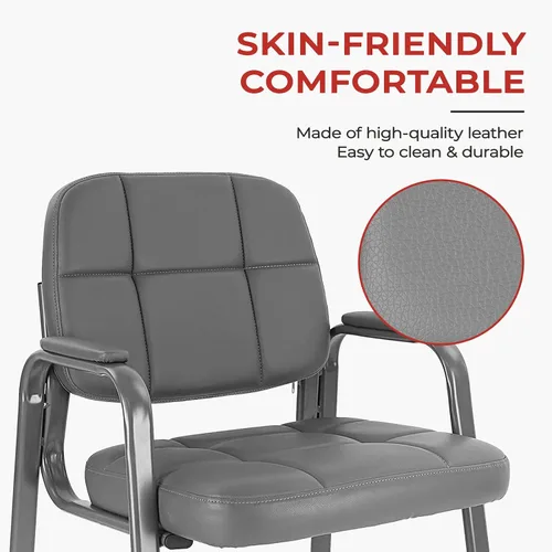 Miniatura 5 de CLATINA Silla de recepción clásica con reposabrazos acolchados y marco de acero resistente, silla ergonómica para invitados para oficina, Gris