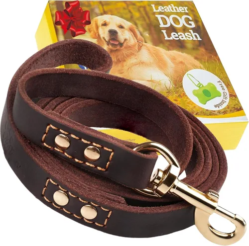 Miniatura 10 de ADITYNA Correa de cuero para perro de 6 pies x 3/4 pulgadas, suave, fuerte, resistente para razas grandes y medianas, correa para perro para Marrón