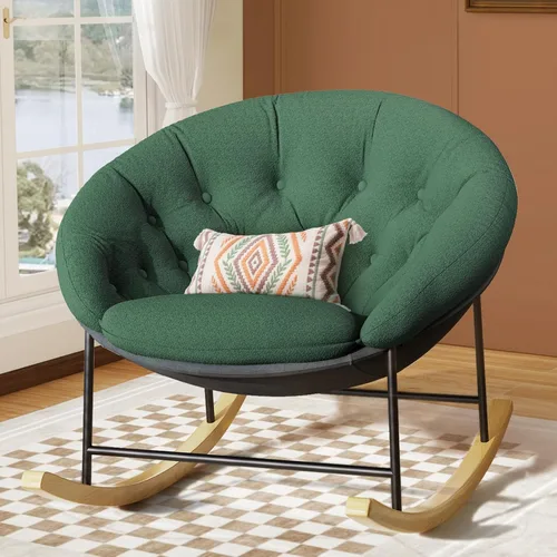 Miniatura 9 de Kidirect Mecedora para Guardería, Mecedoras Modernas Tapizadas para Guardería y Silla de Lectura Redonda con Cojín Removible, Cómoda Mecedora