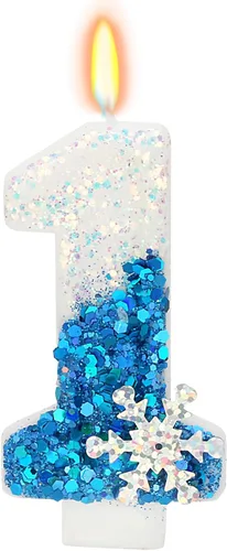 Miniatura 11 de Velas temáticas de cumpleaños de nieve congelada, vela de cumpleaños número 4 para suministros de fiesta, decoración de fiesta de cumpleaños Azul