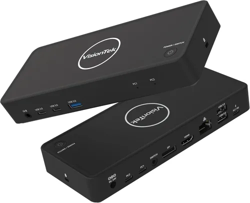VisionTek Estación de acoplamiento KVM VT2900 para 2 laptops, USB-C Dual Monitor Dock con HDMI y DisplayPort, entrega de energía de 100 W,