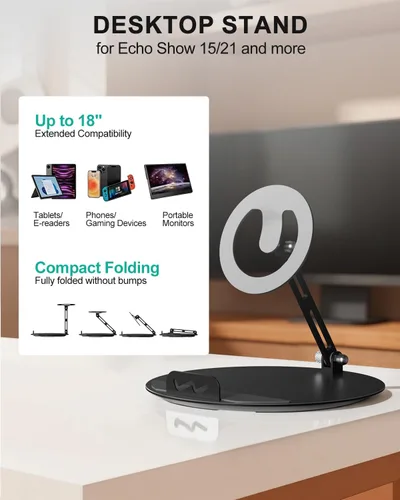 Miniatura 6 de WALI Echo Show 15/21 Stand, Adjustable Stand for Echo Show 15/21 and Up to 18" Tablets/Portable Monitors, 360 Degrees Rotating Tilt Foldable Show
