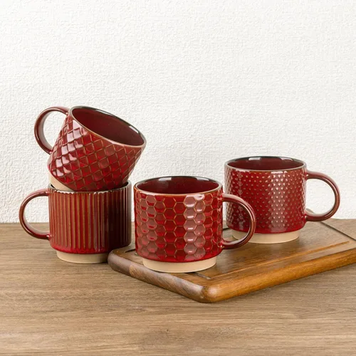 Miniatura 20 de GBhome Tazas de café apilables de 6 onzas, tazas de café de cerámica con patrones de textura para hombre, mujer, papá, mamá, juego de 4 tazas