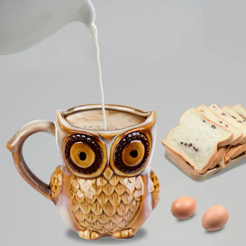 Miniatura 4 de Berry President Taza de café con búho, taza de café de cerámica matutina, taza de té para la oficina y el hogar, regalos de búho para mujeres Beige