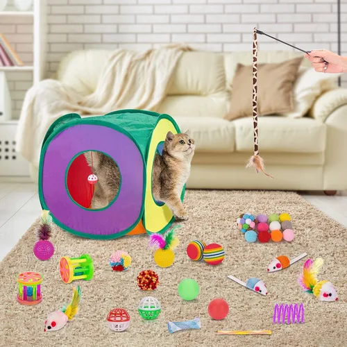 Miniatura 7 de Retro Shaw Paquete de juguetes para gatos, 33 unidades, juguetes interactivos para gatitos de interior, gatos, túnel de juego plegable para gatitos