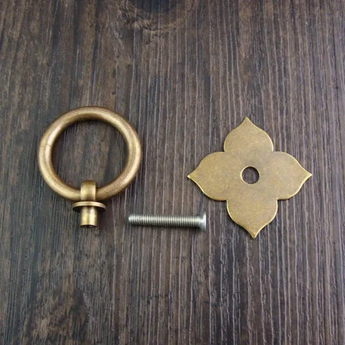 Miniatura 8 de dophee 1 anillo de puerta de latón para muebles de 1.89 x 1.69 pulgadas con tornillos, latón antiguo