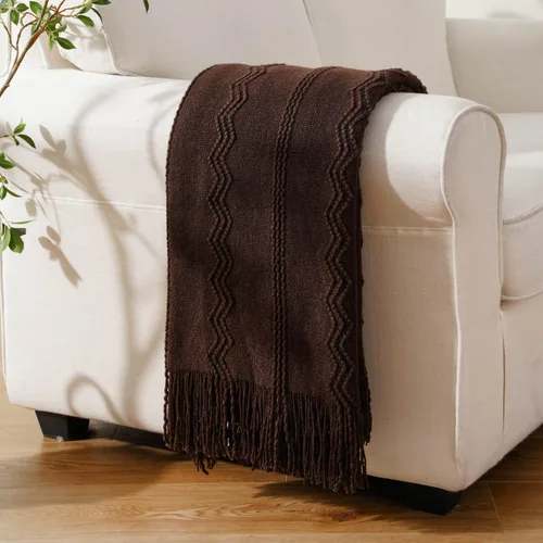 Miniatura 6 de BATTILO HOME Manta marrón para sofá, manta bohemia decorativa de punto chocolate para el hogar, cama, 50 x 60 pulgadas Marrón ondulado