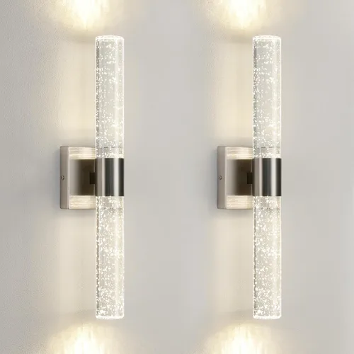 Miniatura 12 de Juego de 2 apliques de pared dorados que funcionan con pilas, juego de 2 apliques de pared inalámbricos recargables con control remoto, moderna