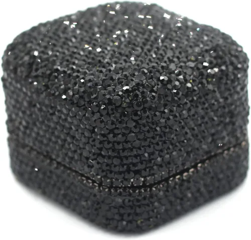 Miniatura 5 de Caja de anillos de cristal de lujo para aretes, caja de almacenamiento de joyería, caja de regalo para anillo de propuesta, ceremonia, boda, Negro