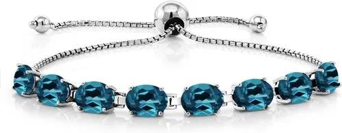 Miniatura 92 de Gem Stone King Pulsera de plata de ley 925 con piedra natal ovalada de 0.276 x 0.197 in para mujer, totalmente ajustable hasta 9 pulgadas