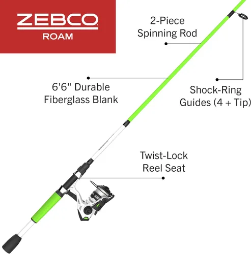 Miniatura 2 de Zebco Roam - Combo de carrete giratorio y caña de pescar, caña de fibra de vidrio de 6 pies, mango Split ComfortGrip, pomo de mango Soft-Touch