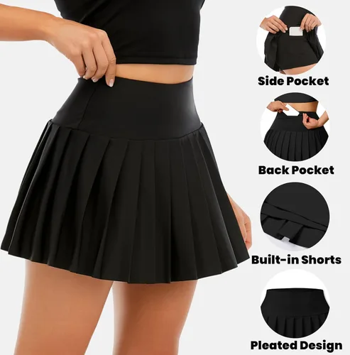 Miniatura 5 de SANGTREE Falda de Tenis Plisada para Mujer Falda Pantalón Atlética con Bolsillos Niñas Shorts de Entrenamiento de Pickleball de Cintura Alta