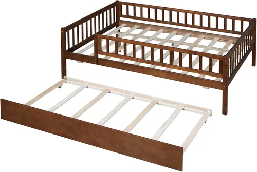 Miniatura 9 de Harper & Bright Designs Cama diván Full con cama nido, marco de cama nido de madera Full con barandas de seguridad, cama Full Montessori para Nuez