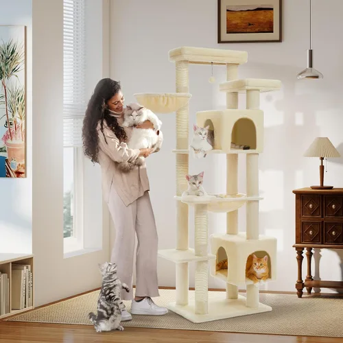 Miniatura 11 de PETEPELA Árbol de Madera para Gatos de Interior Torre de Múltiples Niveles con Postes Rascadores Cubiertos de Sisal, Condominio Acogedor, Hamaca