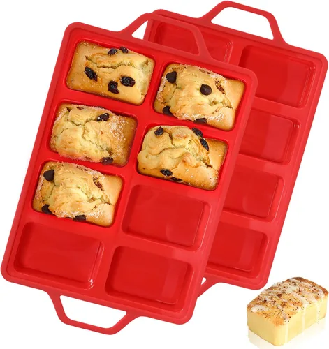 Miniatura 10 de Mini molde para pan, molde de silicona reforzada con metal, antiadherente, 8 cavidades, moldes de silicona para hornear pan, pan, pastel de carne