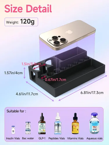 Miniatura 8 de YOUSHARES Estuche para viales de péptido, organizador de viales de insulina de 0.1 fl oz y 1.0 fl oz, suministros para diabetes, soporte para nevera