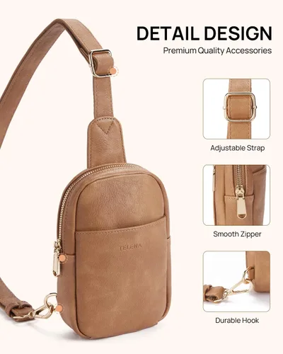 Miniatura 103 de Telena Riñonera pequeña para mujer, de cuero, cangureras, bolsa de pecho para mujer