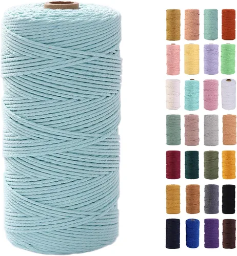 Miniatura 52 de Cordón de macramé gris rosado de 0.118 in x 109 yardas, cuerda de algodón colorido de algodón suave para colgar en la pared, colgar plantas