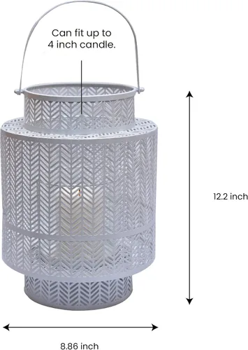 Miniatura 8 de Decozen Farol colgante para velas – Portavelas decorativo grande de metal blanco para decoración del hogar, patio, comedor, sala de estar, Blanco