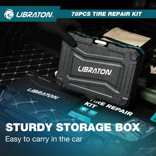 Miniatura 8 de Kit de reparación de neumáticos Libraton, kit de 78 piezas de tapones para neumáticos, herramientas profesionales resistentes para arreglar