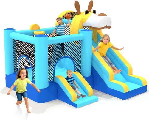 MUKDIY - Casa inflable para niños con doble tobogán, castillo de salto de 9.5 pies x 9.5 pies para niños, incluye soplador de 450 W, castillo