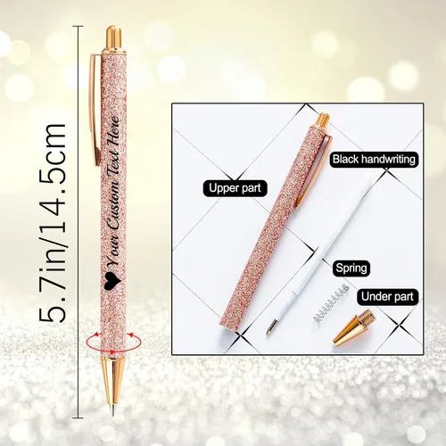 Miniatura 3 de Hasta 100 bolígrafos personalizados a granel con nombre, bolígrafo con purpurina personalizable, logotipo de negocios, mensaje de texto, regalo