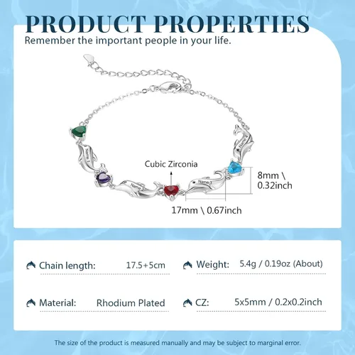 Miniatura 3 de LoraPetid Pulseras personalizadas para madre de delfín, pulseras de piedra natal de 2 a 6 nombres para mujer, pulseras de eslabones con dije