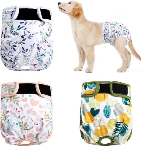 Pañales Lavables para Perras Hembras Paquete de 3, Pañal Reutilizable para Perrita, Pañal para Perro Altamente Absorbente, Pañales Ajustables a