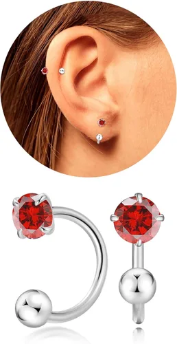 Miniatura 15 de Pequeños aretes de piedra natal natural de 0.118 pulgadas para mujeres, adolescentes y niñas, pequeños aretes de medio aro para cartílago