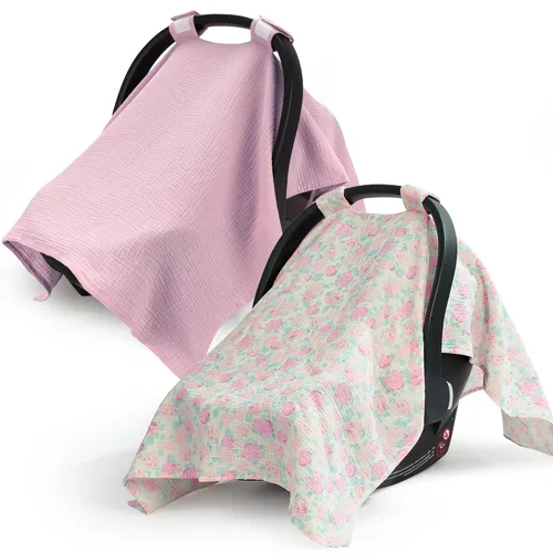 Miniatura 14 de SERAPHY Funda de Asiento de Coche 100% Algodón Muslin para Bebé, Fundas Universales para Asiento de Coche, Toldo Respirable para Asiento de Coche