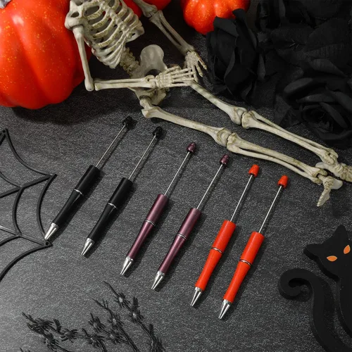 Miniatura 5 de Whaline 24 bolígrafos de cuentas de Halloween, color naranja, morado, negro, bolígrafo de tinta de gel, bolígrafos retráctiles para escribir