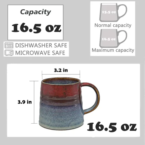 Miniatura 2 de Taza de café grande de cerámica, taza de té para oficina y hogar, tazas de café de cerámica hechas a mano, 16.5 onzas, aptas para lavavajillas
