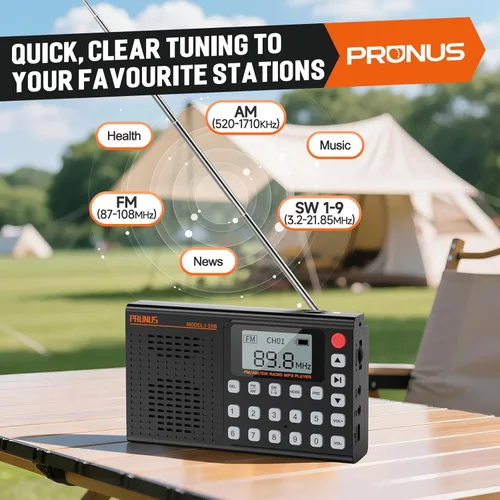 Miniatura 2 de PRUNUS J168 AM FM Radio Altavoz Bluetooth, preestablecido, excelente recepción, reproducción de tarjeta TF, temporizador de sueño, carga USB C