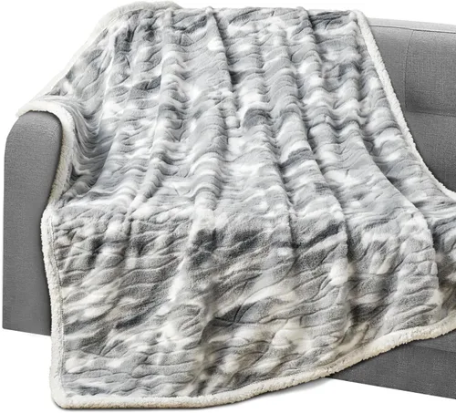 Miniatura 17 de Elegant Comfort Manta reversible de franela sherpa, ultrasuave, mullida, acogedora y afelpada, manta decorativa ligera para todas las estaciones, 50