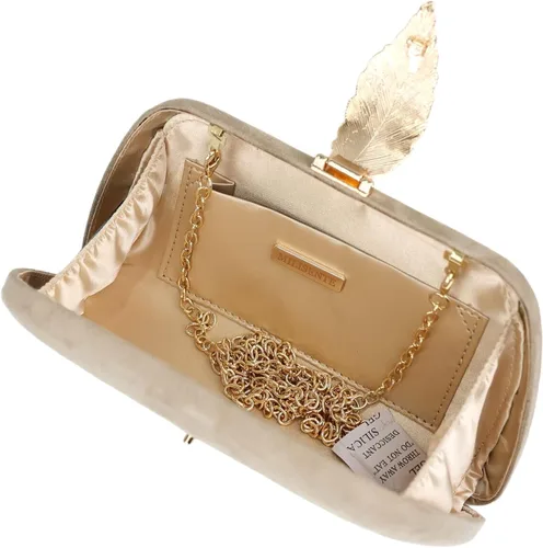 Miniatura 5 de Milisente Bolso de mano para mujer, de ante suave y sólido, bolso de mano de noche, bolso de hombro con cierre de hojas metálicas