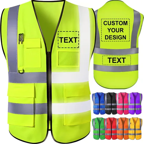 Miniatura 7 de Chaleco de seguridad personalizado para hombre con bolsillos con logo, chalecos reflectantes de alta visibilidad para construcción, ropa de Naranja