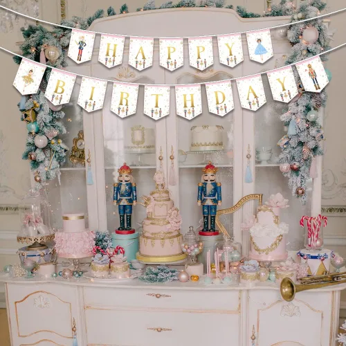 Miniatura 3 de Cartel de cumpleaños de cascanueces para niños y adultos, suministros de fiesta, decoración para cumpleaños de invierno y ballet, rey ratón