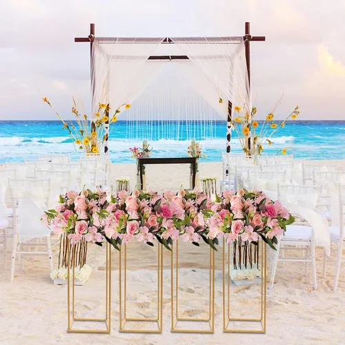Miniatura 2 de 4 piezas de jarrón de metal con forma de columna, soporte geométrico para centros de mesa para el hogar, fiesta, boda, decoración de mesa