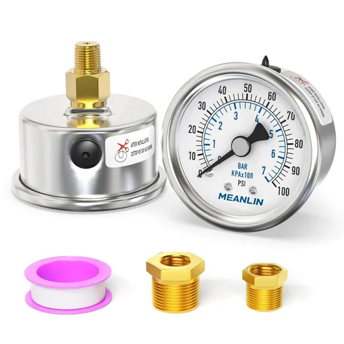 Miniatura 24 de MEANLIN MEASURE Medidor de presión en seco de acero inoxidable de 0 ~ 200 psi, esfera de cara NPT de 2 pulgadas, impermeable para compresor de aire