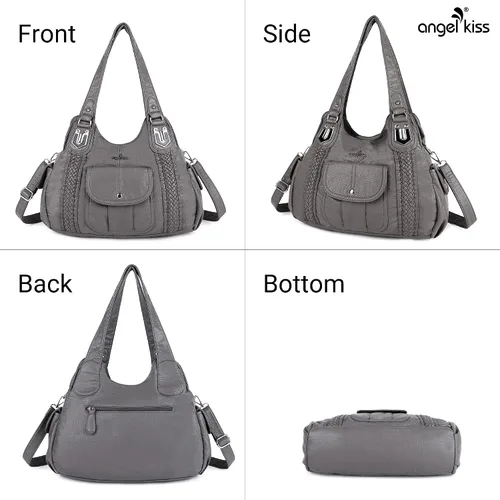 Miniatura 3 de Angelkiss - Bolsos y bolsos de mano para mujer, de cuero vegano lavado, bolso cruzado de hombro