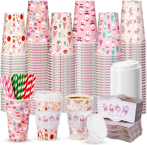 Miniatura 17 de Jingmore Juego de 120 tazas de café de papel desechables de 16 onzas con tapas, fundas para pajitas, vasos de papel para bebidas frías calientes