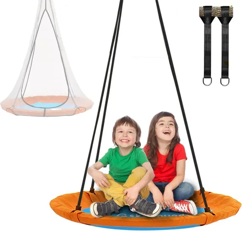 Miniatura 12 de SkyBound Columpio de platillo de árbol de 40 pulgadas, capacidad de peso de 600 libras, columpio para exteriores con correas para colgar, columpios