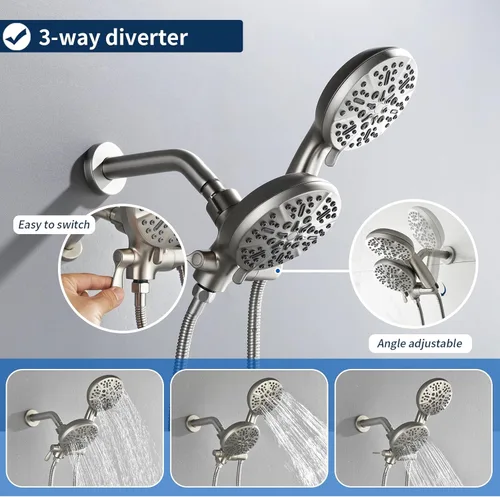 Miniatura 4 de Juego de grifo de ducha de 3 manijas con caño de bañera, juego combinado de grifos de bañera y ducha, sistema de ducha completo, kit de acabados
