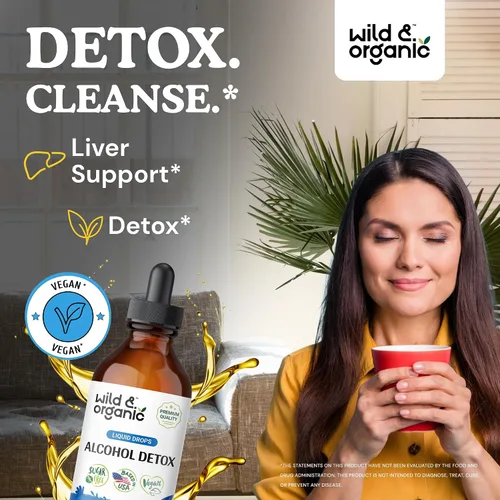Miniatura 2 de Wild & Organic Gotas de desintoxicación de alcohol, limpieza de hígado y riñón con cardo mariano, triturador de piedras Chanca Piedra, complejo anti