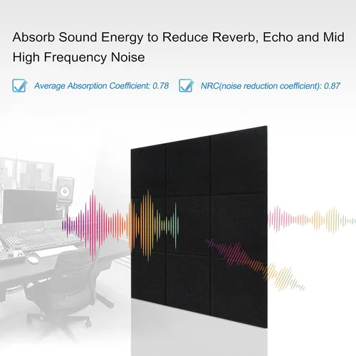 Miniatura 3 de BXI Absorbedor de sonido, paquete de 16 paneles autoadhesivos de absorción acústica de 12 x 12 x 0.4 pulgadas, paneles de absorción de sonido