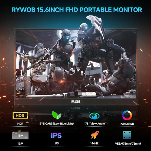 Miniatura 3 de Monitor portátil para juegos de 15.6 pulgadas, pantalla IPS USB-C HDMI 144 Hz, pantalla ultradelgada portátil, monitor de computadora portátil